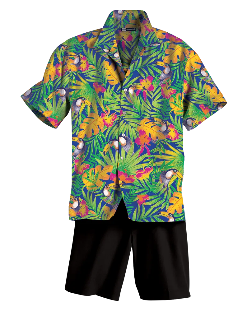UNISEX TROPICAL PRINT CAMPSHIRT  -  TUCAN PRINT 2 EXTRA LARGE PRINT