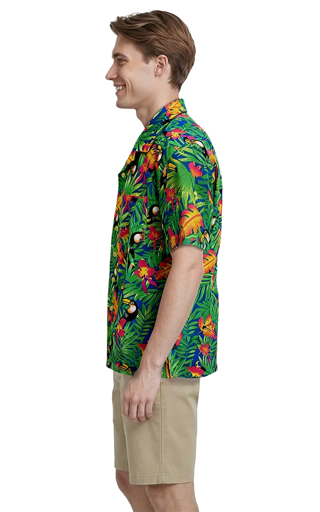 UNISEX TROPICAL PRINT CAMPSHIRT  -  TUCAN PRINT 2 EXTRA LARGE PRINT