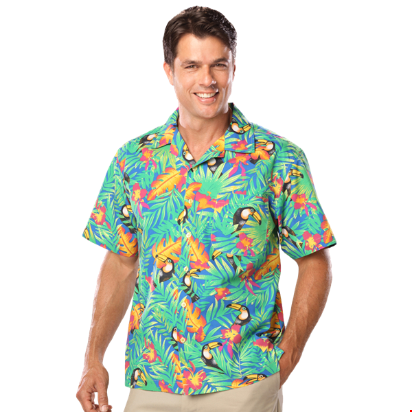 UNISEX TROPICAL PRINT CAMPSHIRT  -  TUCAN PRINT 2 EXTRA LARGE PRINT