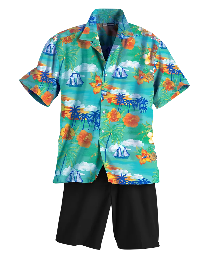 UNISEX TROPICAL PRINT CAMPSHIRT  -  TROPIC PRINT 2 EXTRA LARGE PRINT