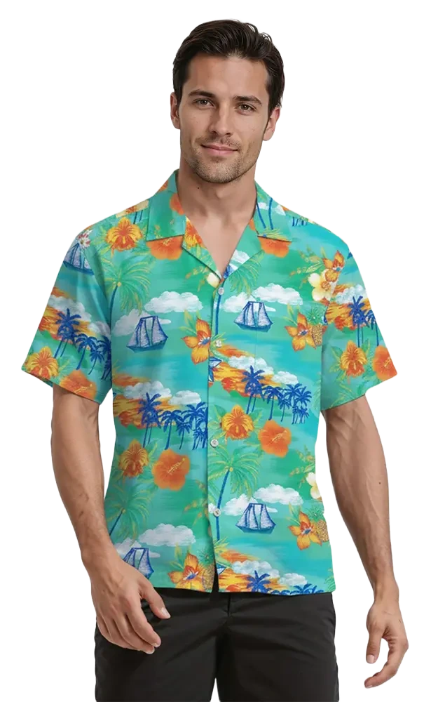 UNISEX TROPICAL PRINT CAMPSHIRT  -  TROPIC PRINT 2 EXTRA LARGE PRINT