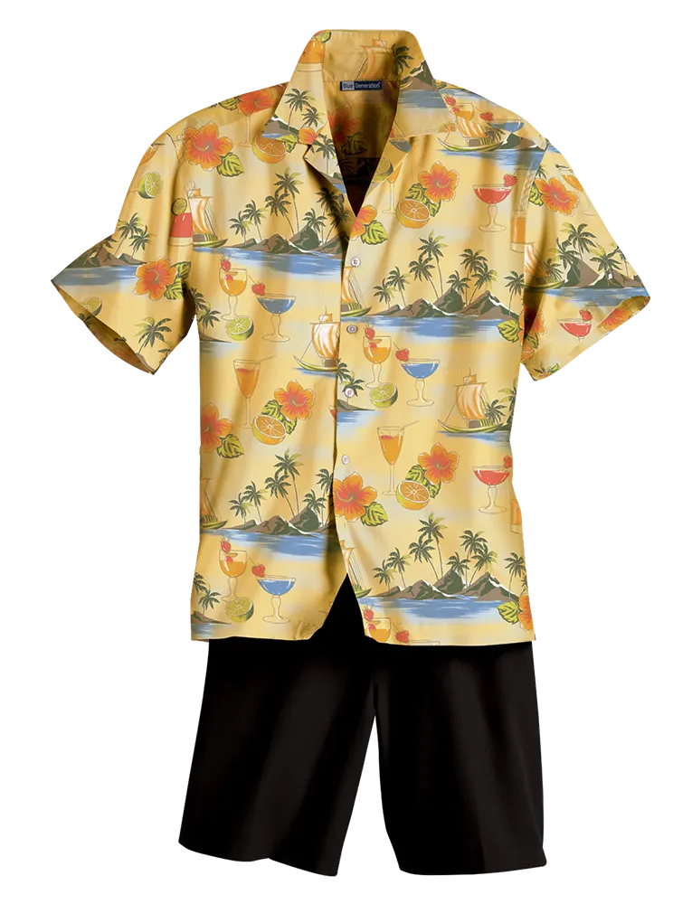 UNISEX TROPICAL PRINT CAMPSHIRT  -  COCKTAIL PRINT 2 EXTRA LARGE PRINT