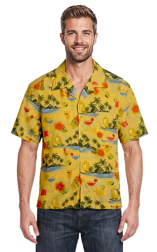 UNISEX TROPICAL PRINT CAMPSHIRT  -  COCKTAIL PRINT 2 EXTRA LARGE PRINT