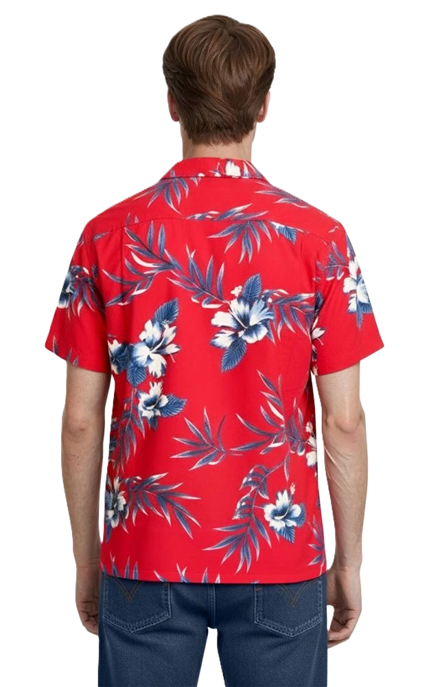 UNISEX TROPICAL PRINT CAMPSHIRT  -  HIBISCUS PRINT 2 EXTRA LARGE PRINT