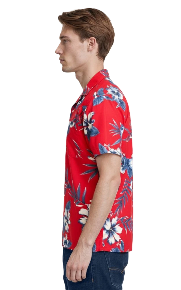 UNISEX TROPICAL PRINT CAMPSHIRT  -  HIBISCUS PRINT 2 EXTRA LARGE PRINT