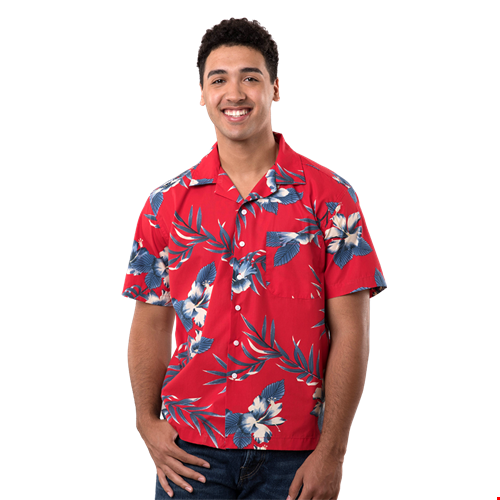 UNISEX TROPICAL PRINT CAMPSHIRT  -  HIBISCUS PRINT 2 EXTRA LARGE PRINT