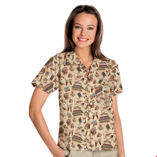 UNISEX TROPICAL PRINT CAMPSHIRT  -  BISTRO 2 EXTRA LARGE PRINT