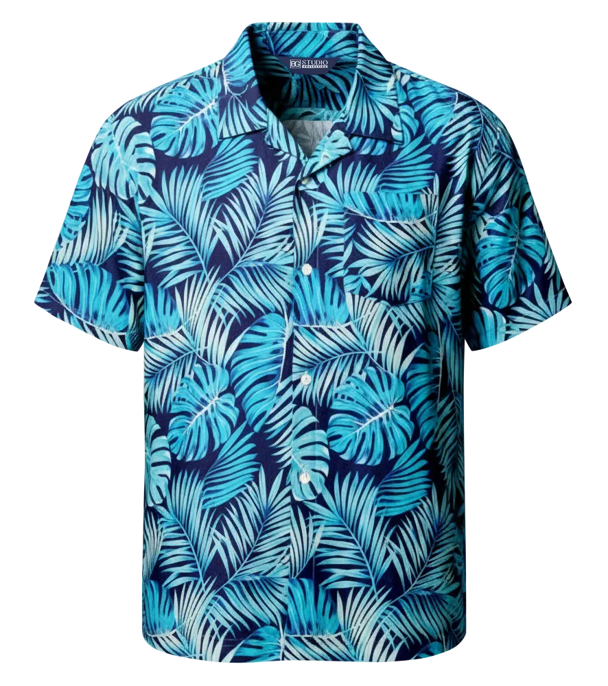 ADULT CHALLIS TROPICAL CAMP SHIRT - BLUE 2 EXTRA LARGE SOLID