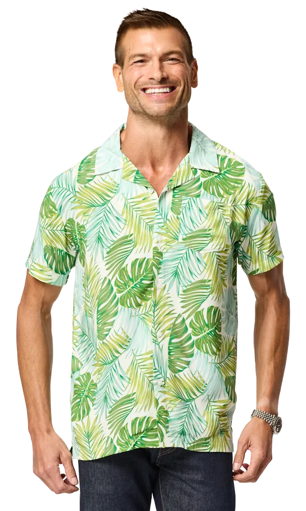 ADULT CHALLIS TROPICAL CAMP SHIRT - GREEN 4 EXTRA LARGE SOLID