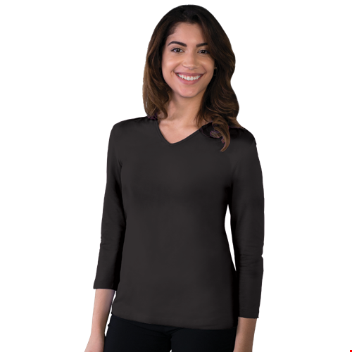 LADIES 3/4 SLEEVE V-NECK  -  BLACK 2 EXTRA LARGE SOLID