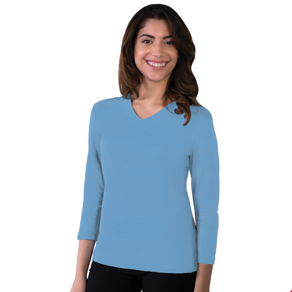 LADIES 3/4 SLEEVE V-NECK  -  LIGHT BLUE 2 EXTRA LARGE SOLID