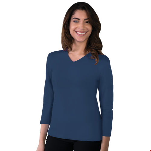 LADIES 3/4 SLEEVE V-NECK  -  NAVY 2 EXTRA LARGE SOLID