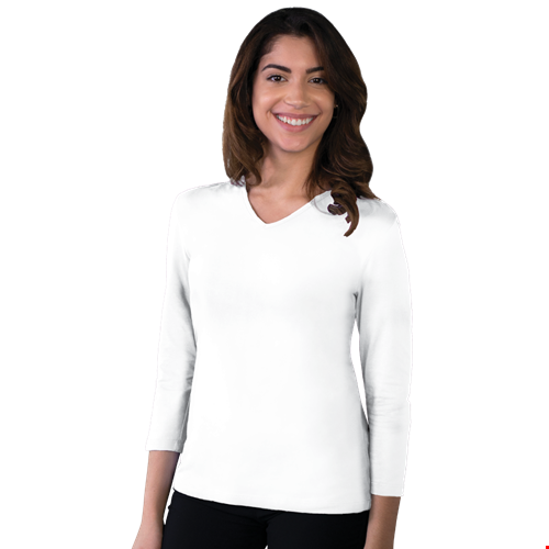 LADIES 3/4 SLEEVE V-NECK  -  WHITE 2 EXTRA LARGE SOLID