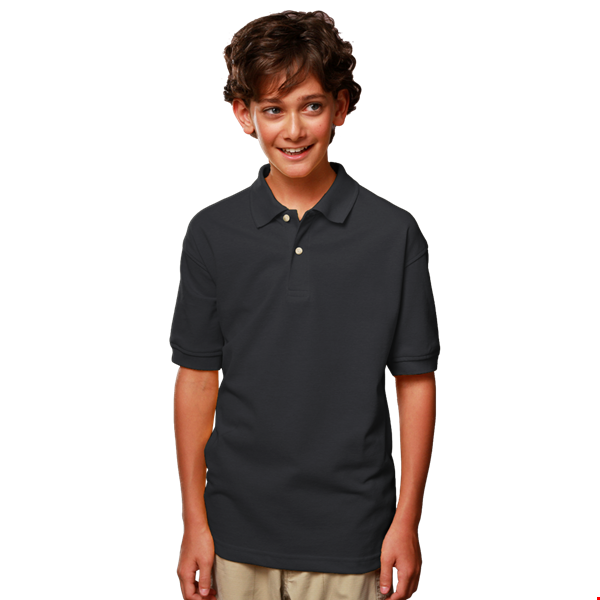 YOUTH SHORT SLEEVE SUPERBLEND PIQUE  -  BLACK LARGE SOLID