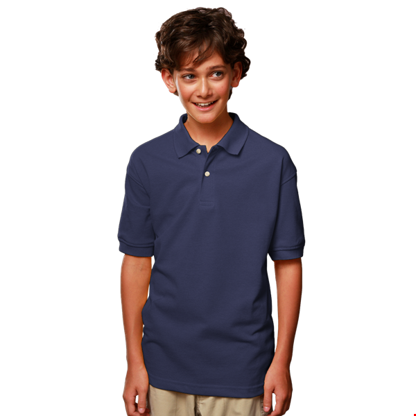 YOUTH SHORT SLEEVE SUPERBLEND PIQUE  -  NAVY LARGE SOLID