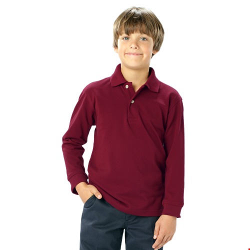 YOUTH LONG SLEEVE SUPERBLEND PIQUE -  BURGUNDY LARGE SOLID