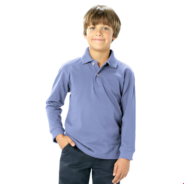 YOUTH LONG SLEEVE SUPERBLEND PIQUE  -  LIGHT BLUE LARGE SOLID