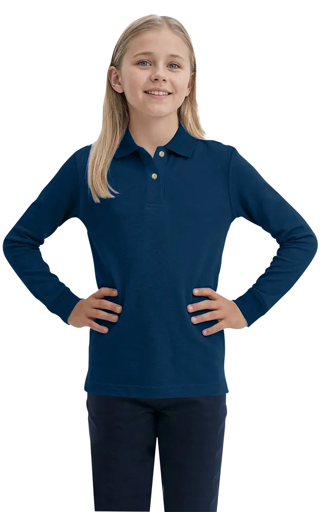 YOUTH LONG SLEEVE SUPERBLEND PIQUE  -  NAVY LARGE SOLID