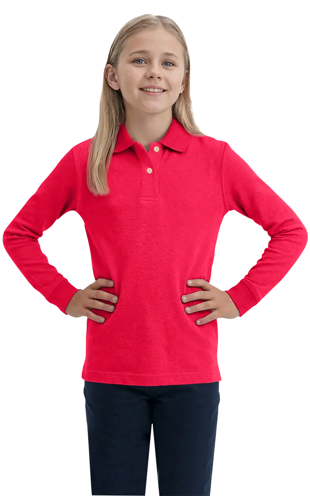 YOUTH LONG SLEEVE SUPERBLEND PIQUE  -  RED LARGE SOLID