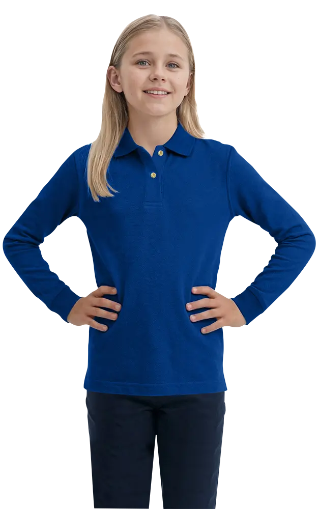 YOUTH LONG SLEEVE SUPERBLEND PIQUE  -  ROYAL LARGE SOLID