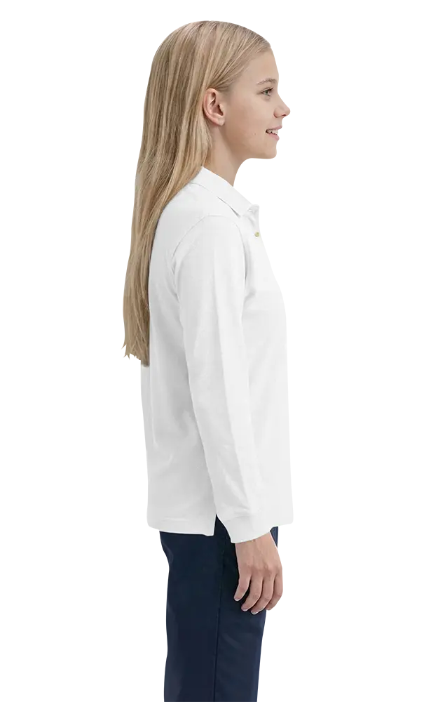 YOUTH LONG SLEEVE SUPERBLEND PIQUE  -  WHITE LARGE SOLID