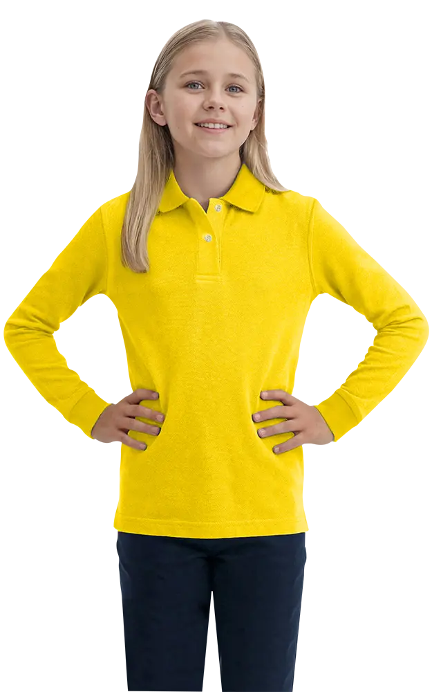 YOUTH LONG SLEEVE SUPERBLEND PIQUE -  YELLOW LARGE SOLID
