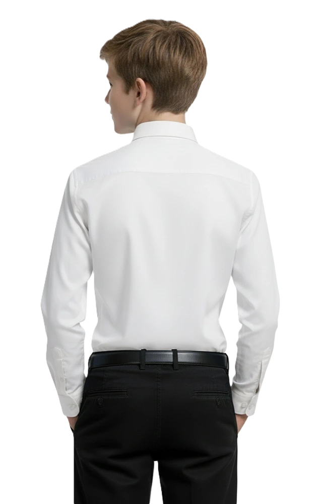 YOUTH LONG SLEEVE OXFORD  -  WHITE LARGE SOLID