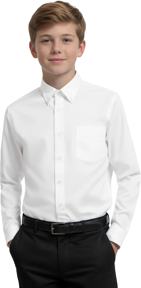 YOUTH LONG SLEEVE OXFORD  -  WHITE LARGE SOLID