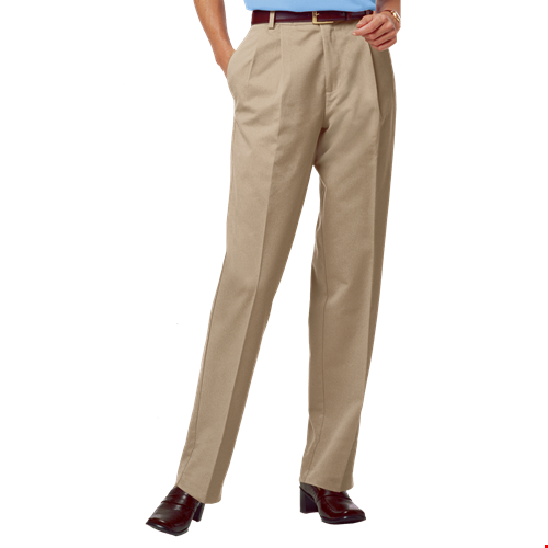 LADIES PLEATED FRONT TEFLON TREATED TWILL PANTS  -  KHAKI LENGTH 28 WAIST 2