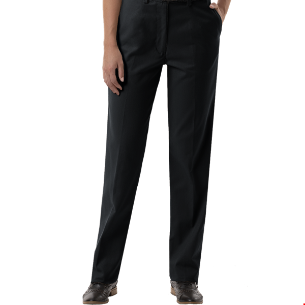 LADIES FLAT FRONT TEFLON TREATED TWILL PANTS  -  BLACK LENGTH 28 WAIST 2