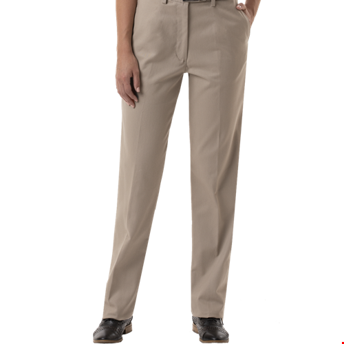 LADIES FLAT FRONT TEFLON TREATED TWILL PANTS  -  KHAKI LENGTH 28 WAIST 2