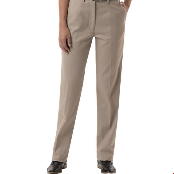 LADIES FLAT FRONT TEFLON TREATED TWILL PANTS  -  KHAKI LENGTH 28 WAIST 2