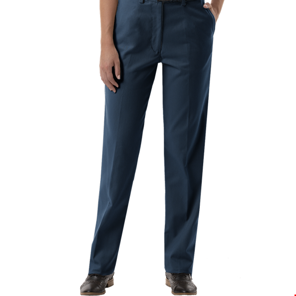 LADIES FLAT FRONT TEFLON TREATED TWILL PANTS  -  NAVY LENGTH 28 WAIST 2