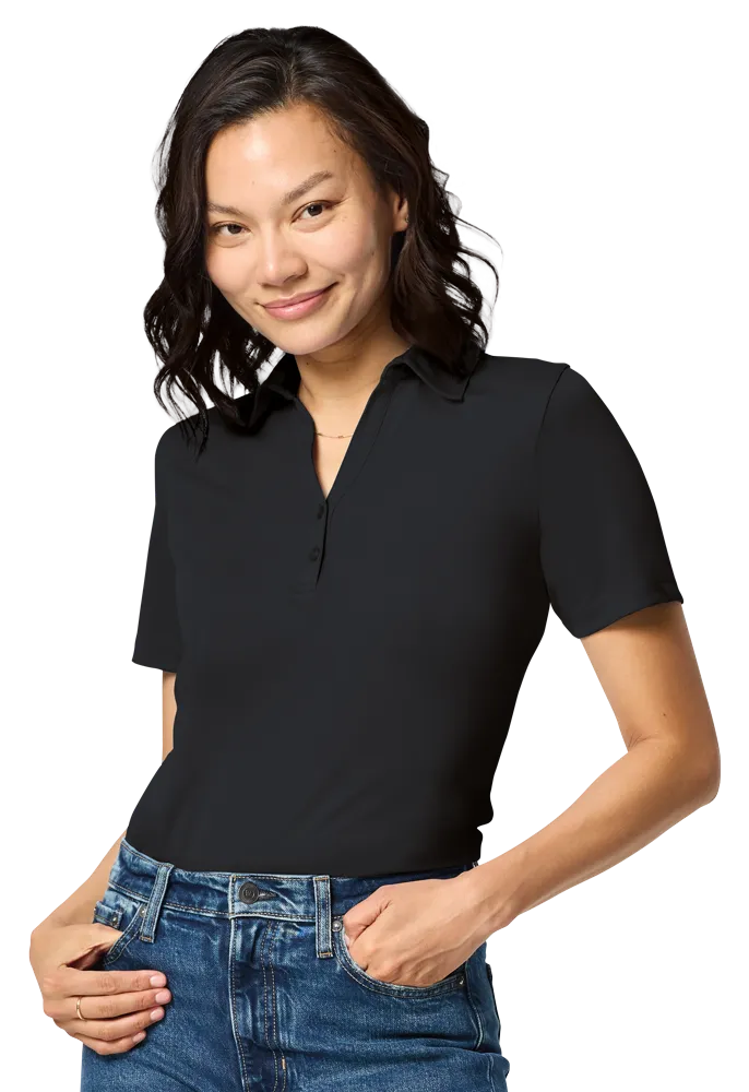 LADIES RECYCLED KNIT POLO – BLACK 2 EXTRA LARGE SOLID