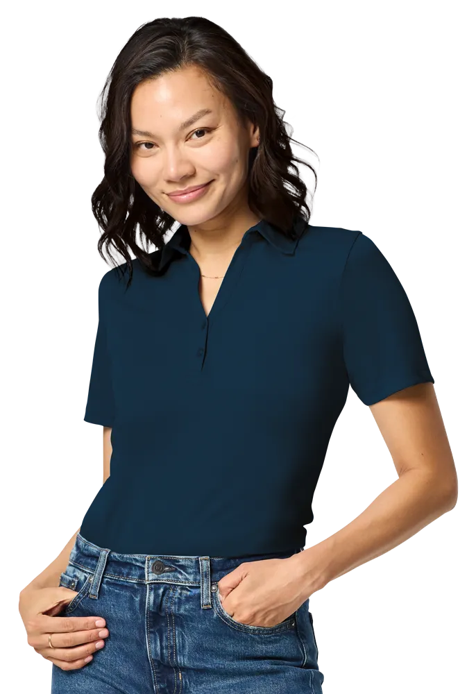 LADIES RECYCLED KNIT POLO – NAVY 2 EXTRA LARGE SOLID