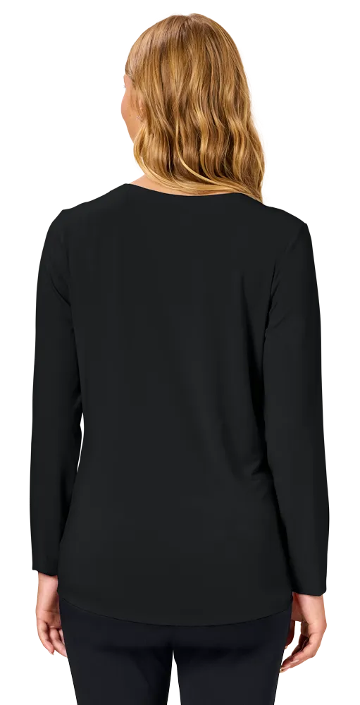 LADIES MATTE JERSEY PLEATED V-NECK - BLACK 2 EXTRA LARGE SOLID