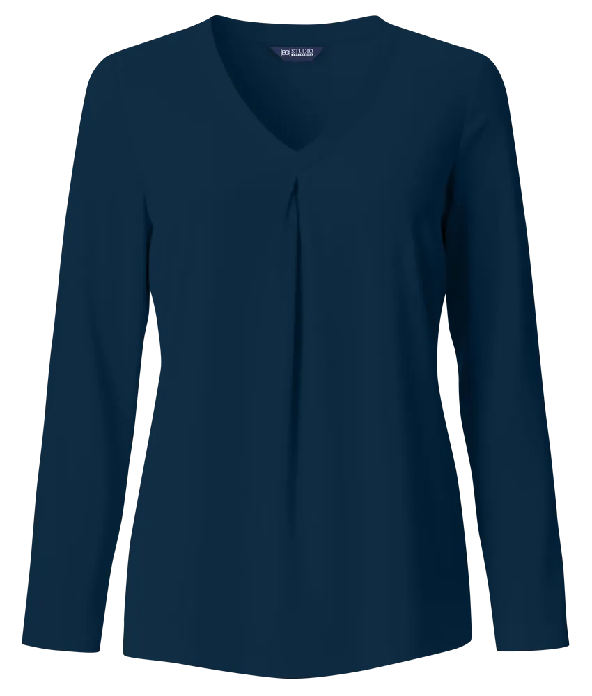 LADIES MATTE JERSEY PLEATED V-NECK - NAVY 2 EXTRA LARGE SOLID