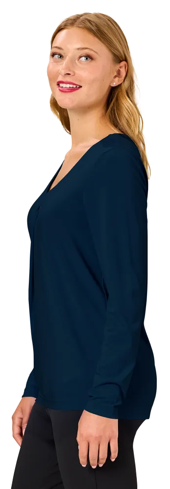 LADIES MATTE JERSEY PLEATED V-NECK - NAVY 2 EXTRA LARGE SOLID