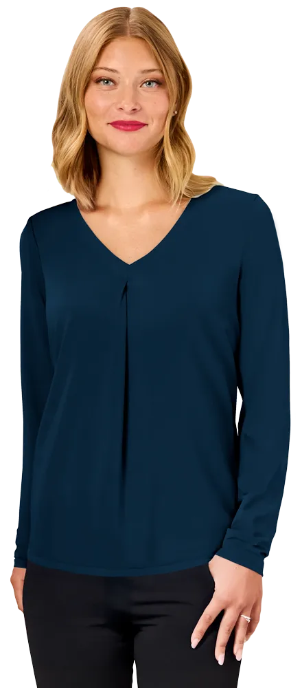 LADIES MATTE JERSEY PLEATED V-NECK - NAVY 2 EXTRA LARGE SOLID