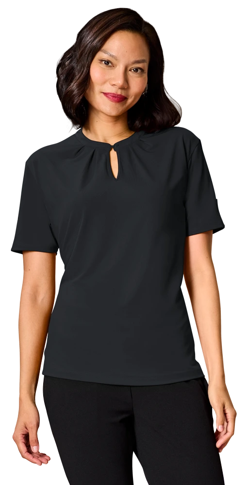 LADIES’ MATTE JERSEY KEYLOCK NECKLINE- BLACK 2 EXTRA LARGE SOLID