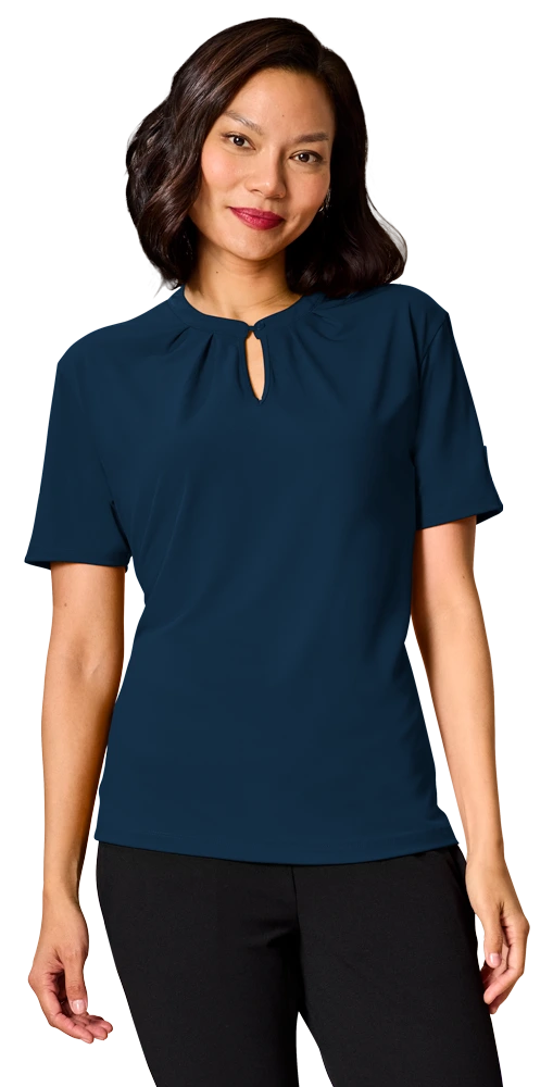 LADIES’ MATTE JERSEY KEYLOCK NECKLINE- NAVY 2 EXTRA LARGE SOLID