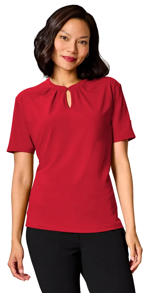 LADIES’ MATTE JERSEY KEYLOCK NECKLINE- RED SMALL SOLID