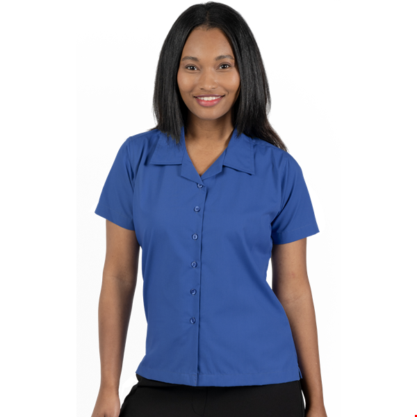 LADIES SHORT SLEEVE SOLID CAMPSHIRT 65/35 POLY/ COTTON  -  FRENCH BLUE 2 EXTRA LARGE SOLID