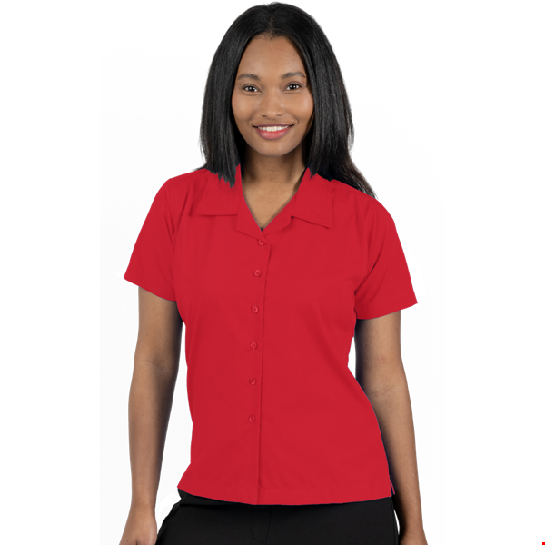 LADIES SHORT SLEEVE SOLID CAMPSHIRT 65/35 POLY/ COTTON  -  RED 2 EXTRA LARGE SOLID