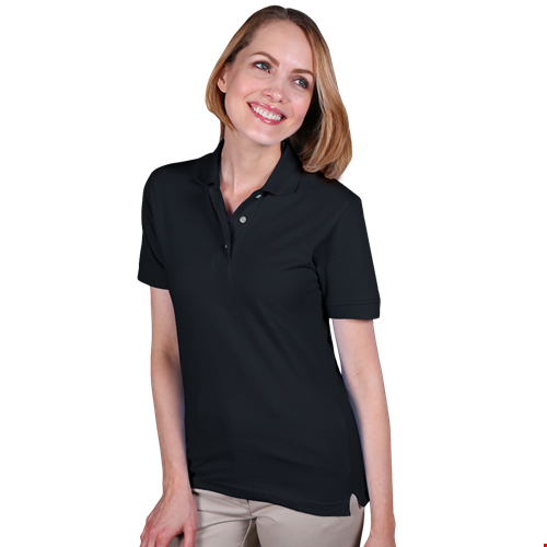 LADIES SHORT SLEEVE TEFLON TREATED PIQUES NO POCKET  -  BLACK 2 EXTRA LARGE SOLID