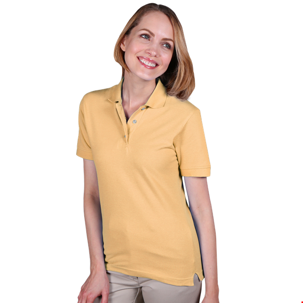 LADIES SHORT SLEEVE TEFLON TREATED PIQUES NO POCKET  -  MAIZE 2 EXTRA LARGE SOLID