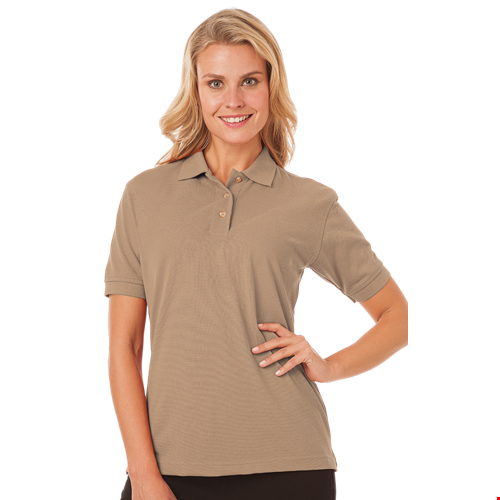 LADIES SHORT SLEEVE SUPERBLEND PIQUE  -  TAN 2 EXTRA LARGE SOLID