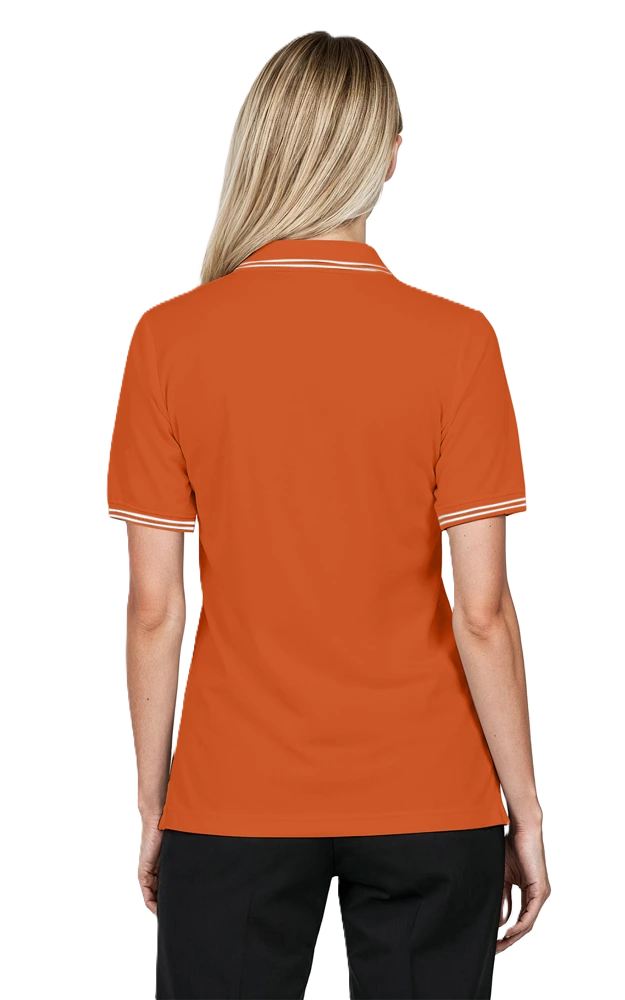 LADIES SHORT SLEEVE TIPPED COLLAR & CUFF PIQUES  -  BURNT ORANGE 2 EXTRA LARGE TIPPED IVORY