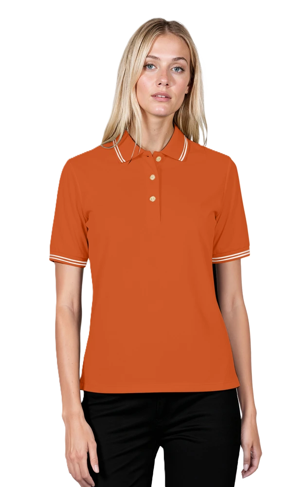LADIES SHORT SLEEVE TIPPED COLLAR & CUFF PIQUES  -  BURNT ORANGE 2 EXTRA LARGE TIPPED IVORY