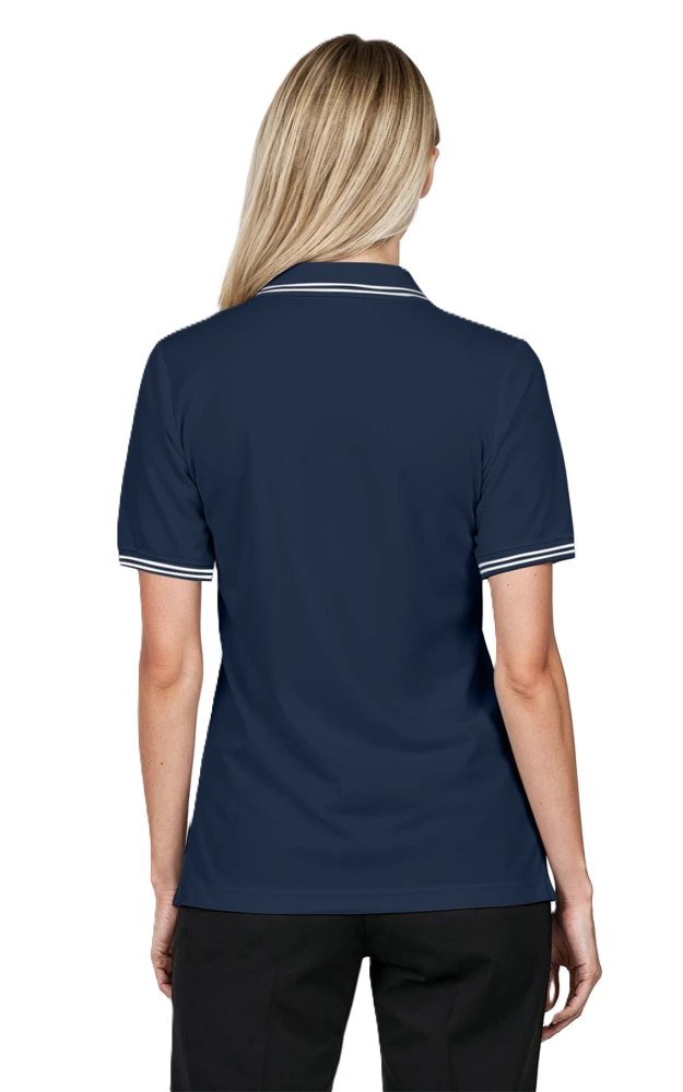 LADIES SHORT SLEEVE TIPPED COLLAR & CUFF PIQUES  -  NAVY 2 EXTRA LARGE TIPPED IVORY